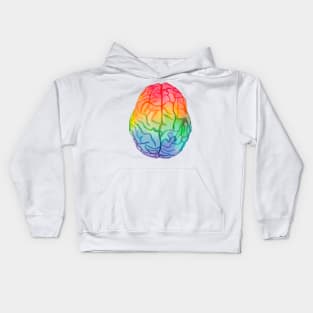 Watercolor Rainbow Brain (white) Kids Hoodie